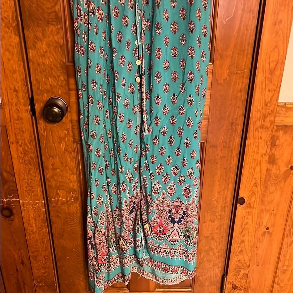 Blue Maxi Sundress with 3/4 Sleeves and Scoop Neck